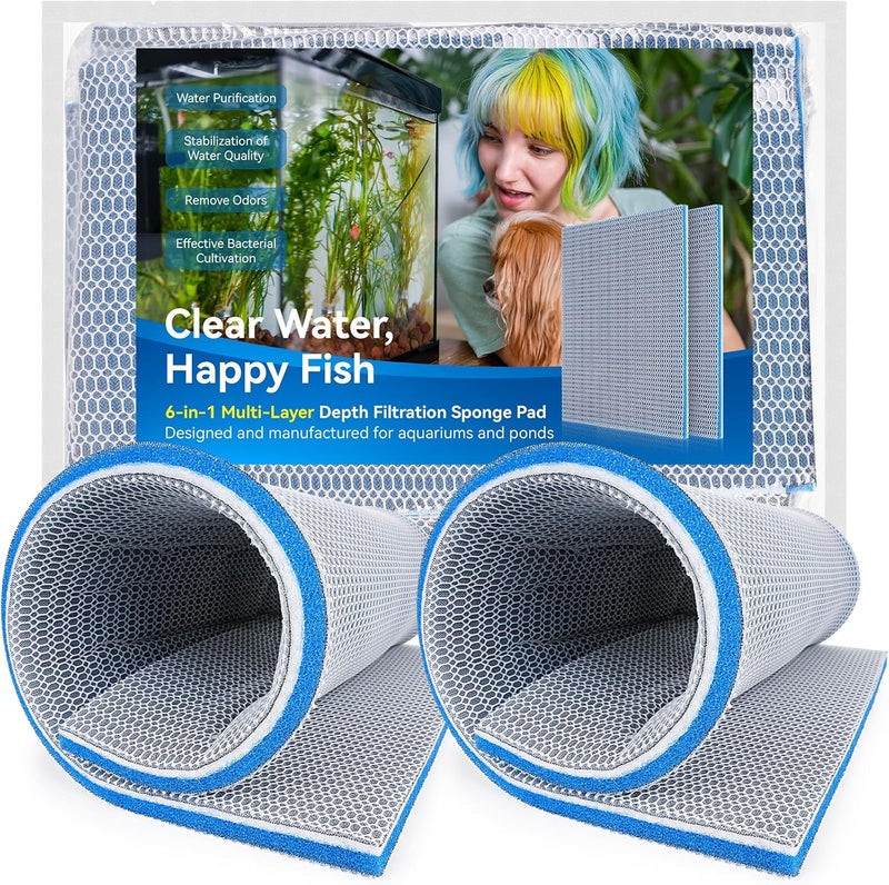Borlech 8-Layer Fast-Acting Aquarium Filter Pad - Cut-to-Size Aquarium Floss Media for Fish Tank, Pond, Sump - Fast Water Polishing in Hours (23.62"x15.75"x0.6", 2 Pack) - Image 1